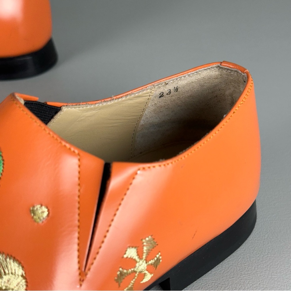 rare Comme des Garcons Embroidered Flowers Orange Loafers - Picture 7 of 11